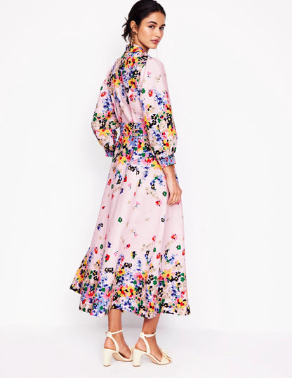 Clara Linen Blend Shirt Dress-Chalk Pink, Painterly Cluster