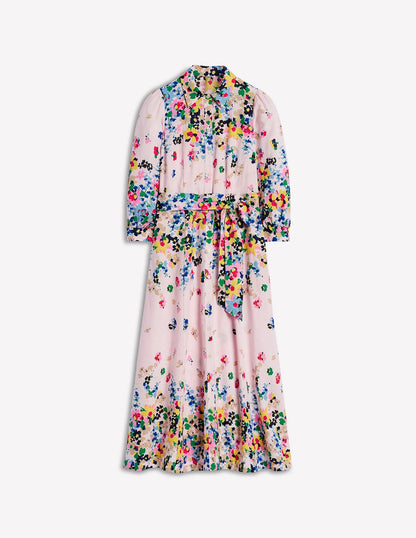 Clara Linen Blend Shirt Dress-Chalk Pink, Painterly Cluster