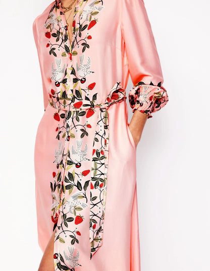 Ruby Collarless Shirt Dress-Pink, Bird Paradise