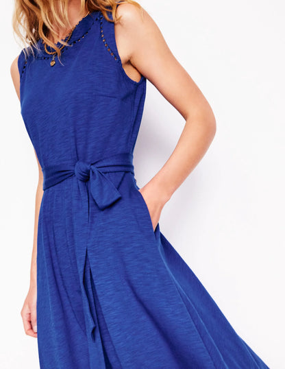 Mila Trim Short Jersey Dress-Bright Blue