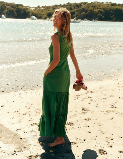 Mila Trim Tiered Jersey Dress-Paradise Green