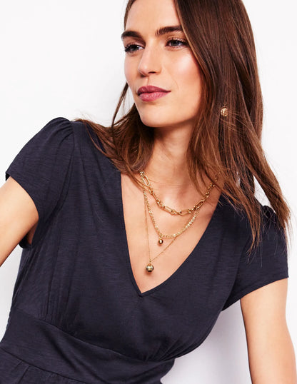 Eloise Tiered Jersey Dress-Navy