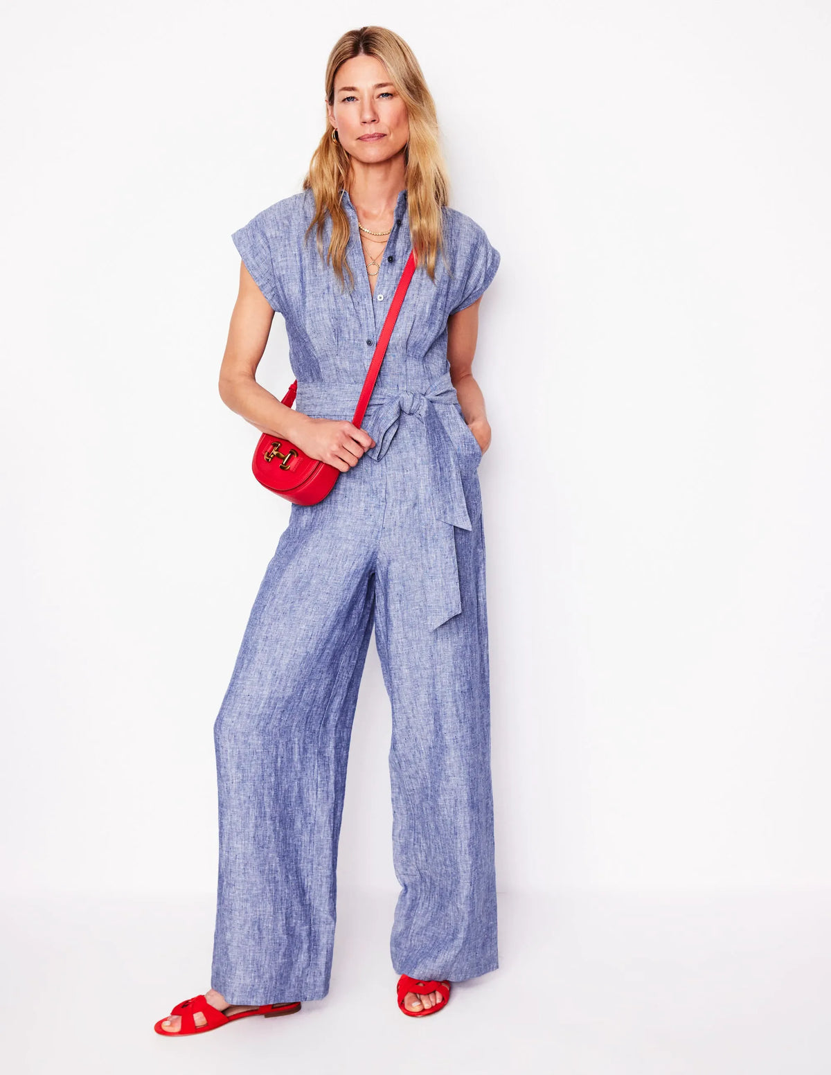 Colette Linen Jumpsuit-Authentic Blue Chambray