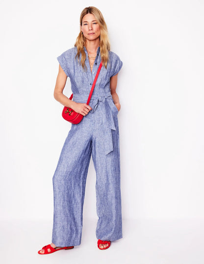 Colette Linen Jumpsuit-Authentic Blue Chambray