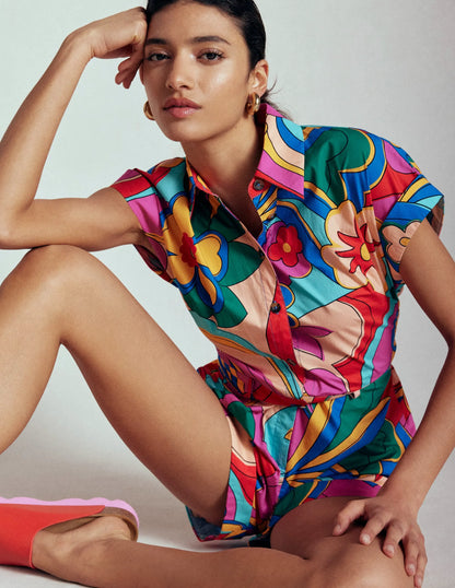 Casual Cotton Playsuit-Multi, Blossomy Pop