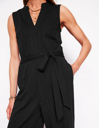 Naomi Notch Jersey Jumpsuit-Black