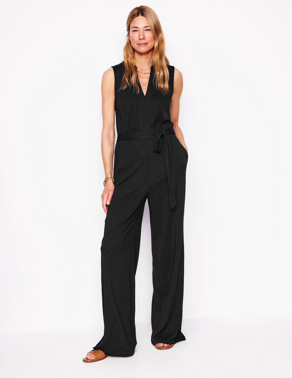 Naomi Notch Jersey Jumpsuit-Black