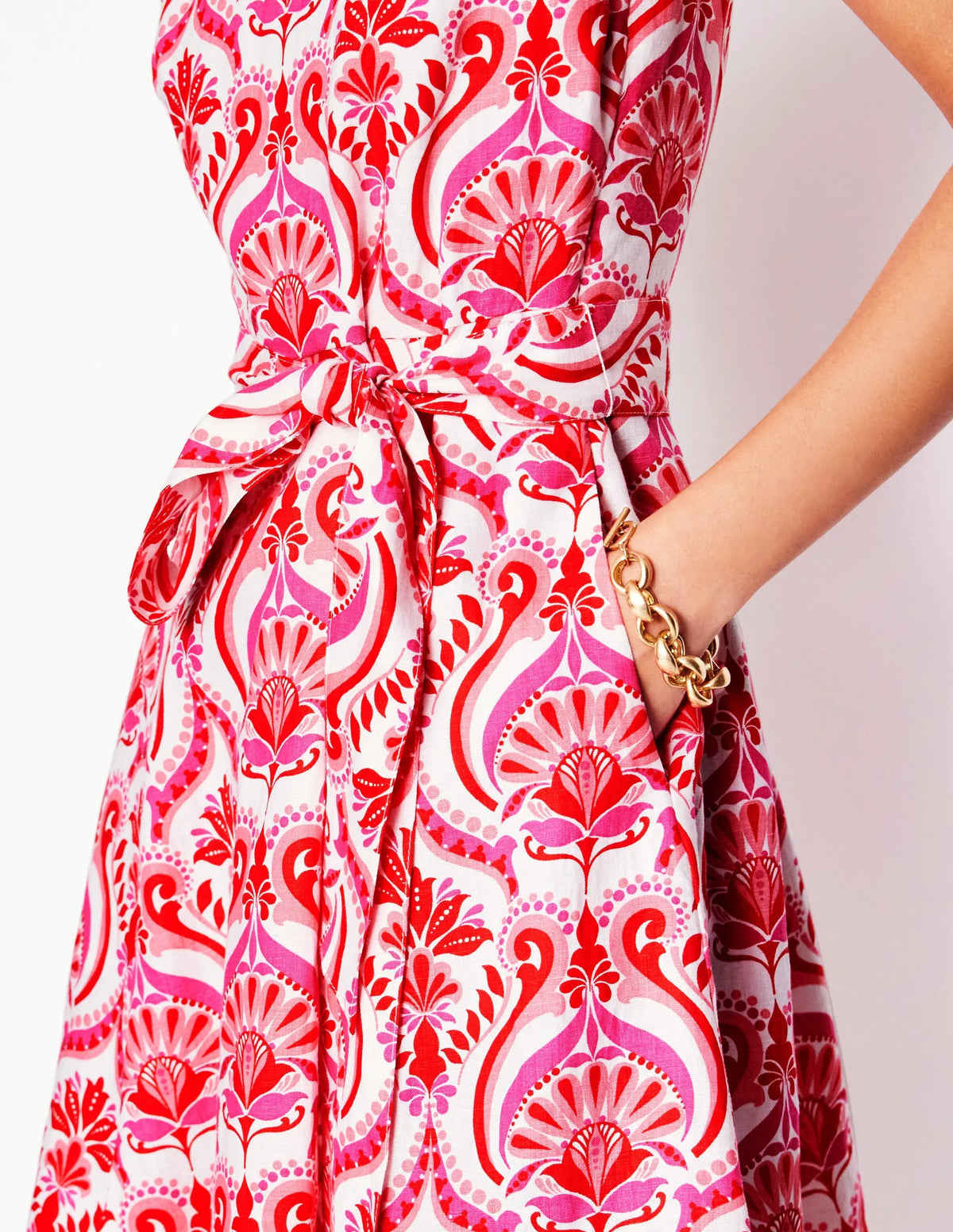 Anya Sleeveless Linen Dress-Poppy Red, Ornamental Floral