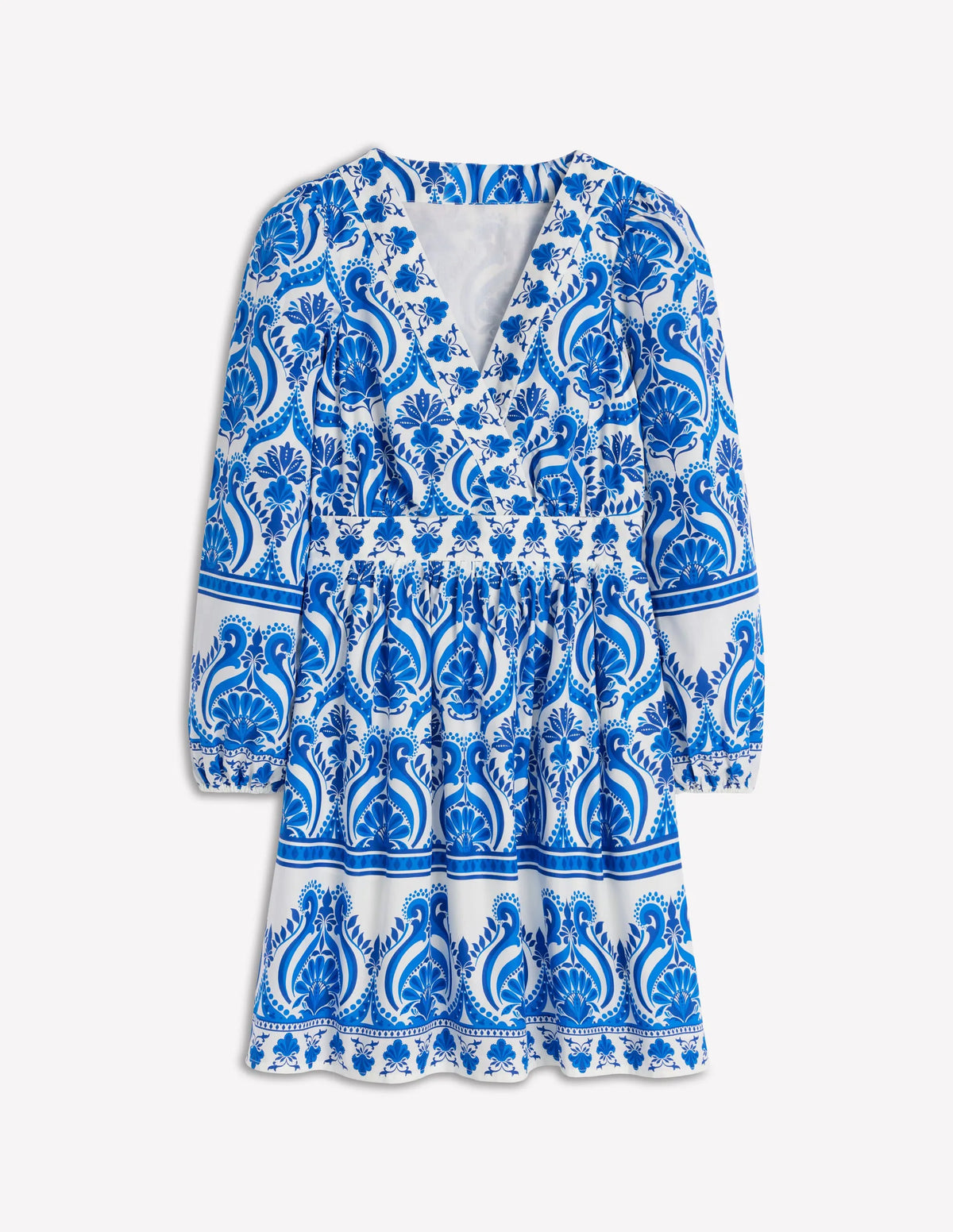 Mya Cotton Short Dress-Blue, Ornamental Floral