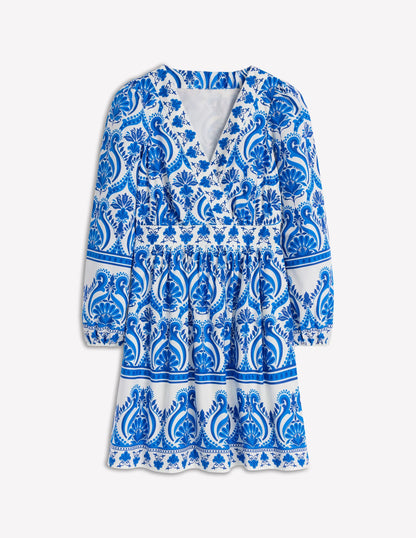 Mya Cotton Short Dress-Blue, Ornamental Floral