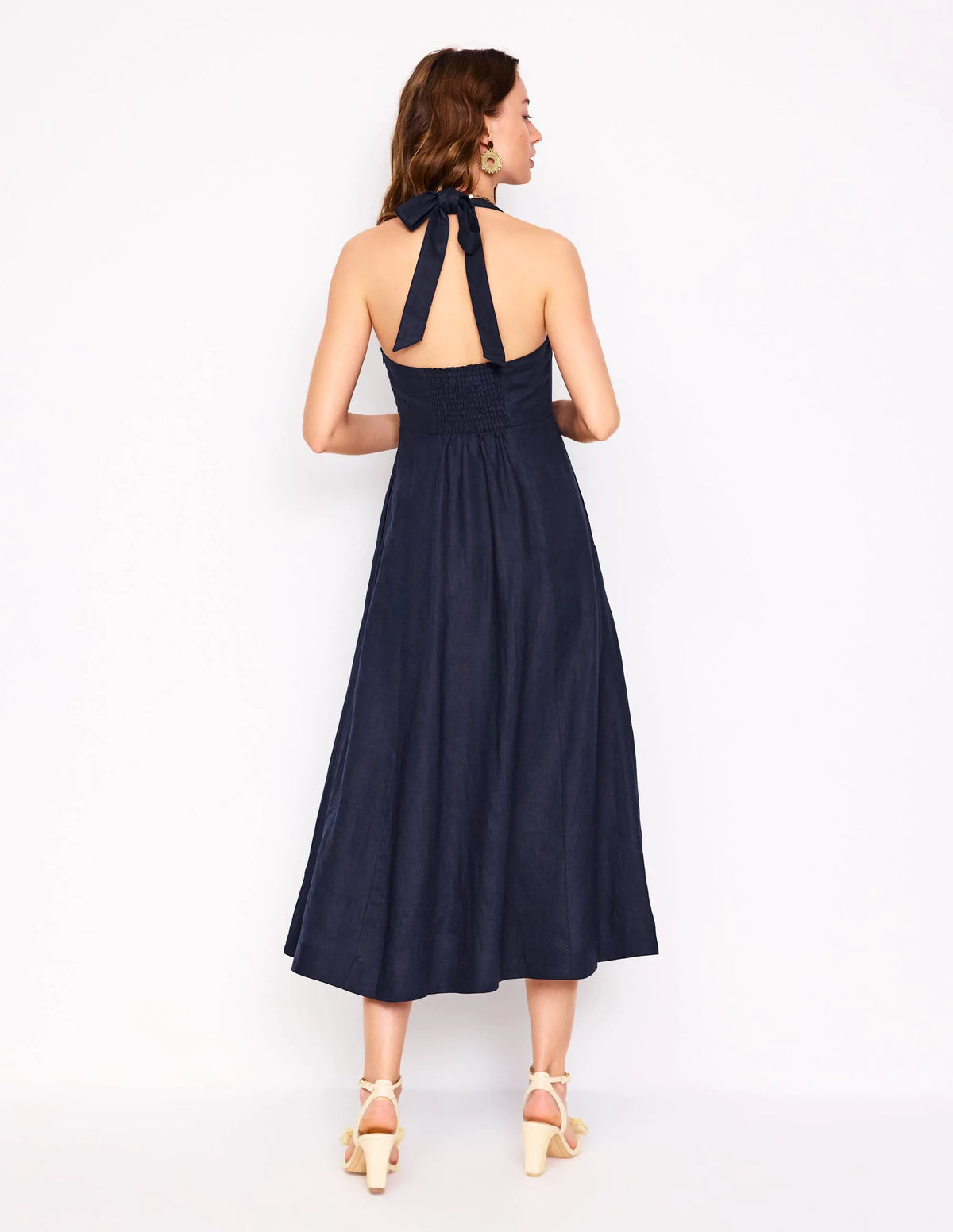 Halter Linen Dress-Navy