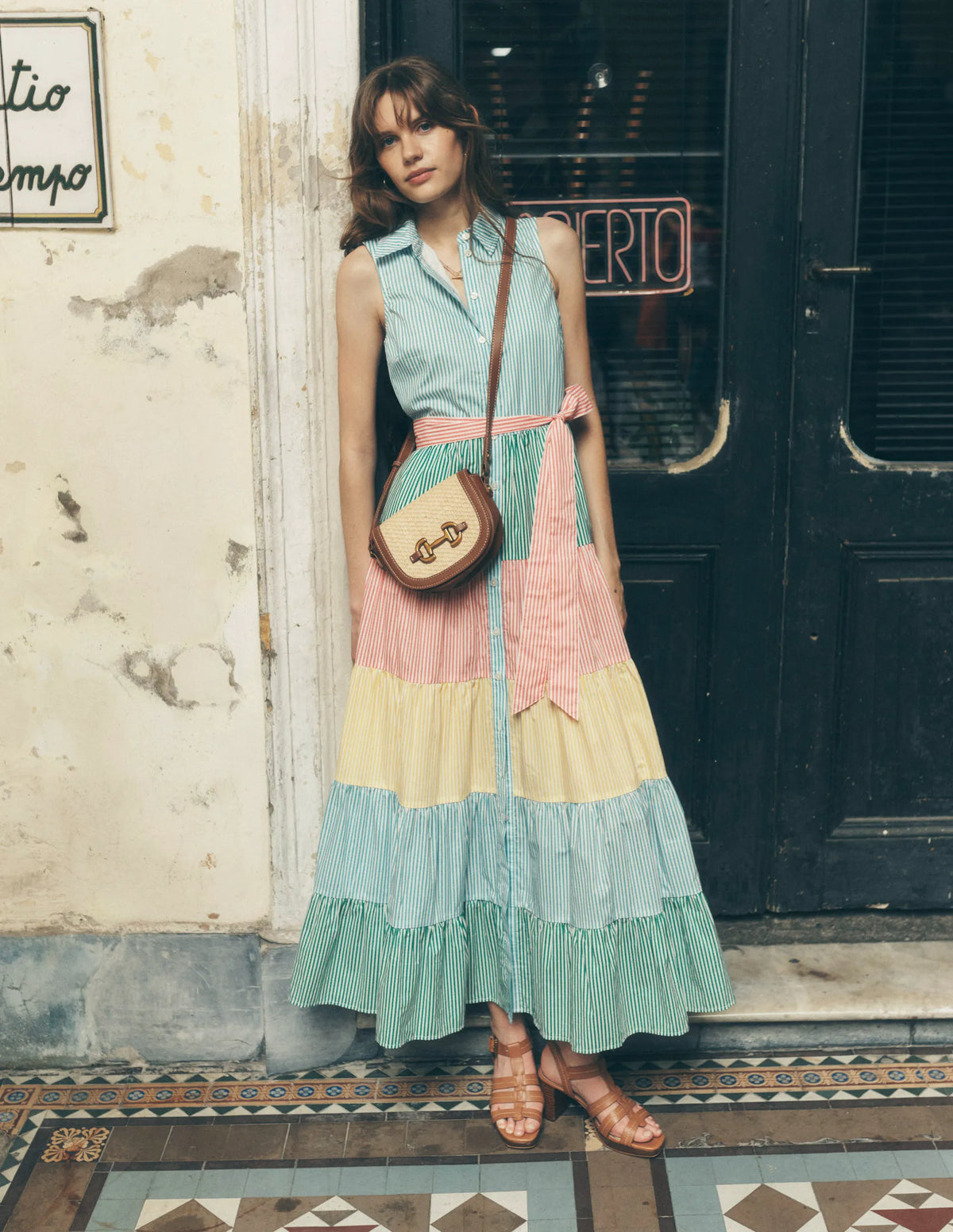 Multi Tiered Shirt Dress-Duck Egg Blue Stripe