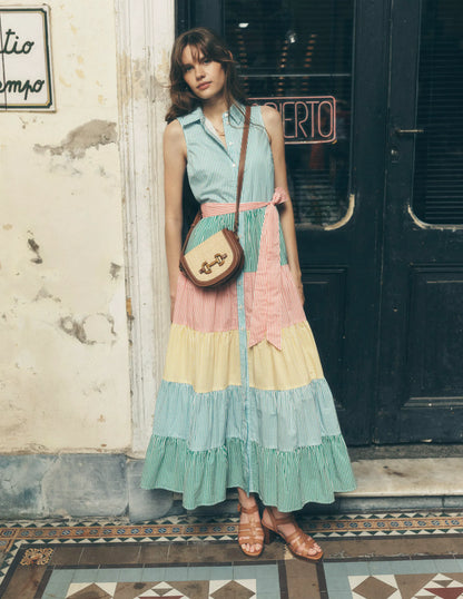Multi Tiered Shirt Dress-Duck Egg Blue Stripe