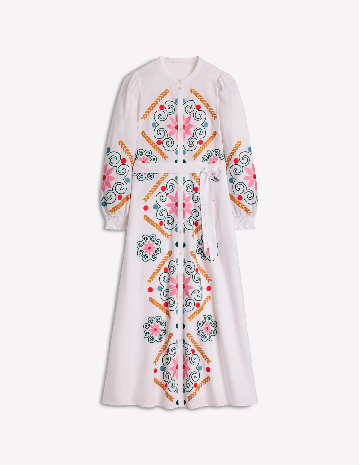 Ruby Linen Blend Shirt Dress-White Embroidery
