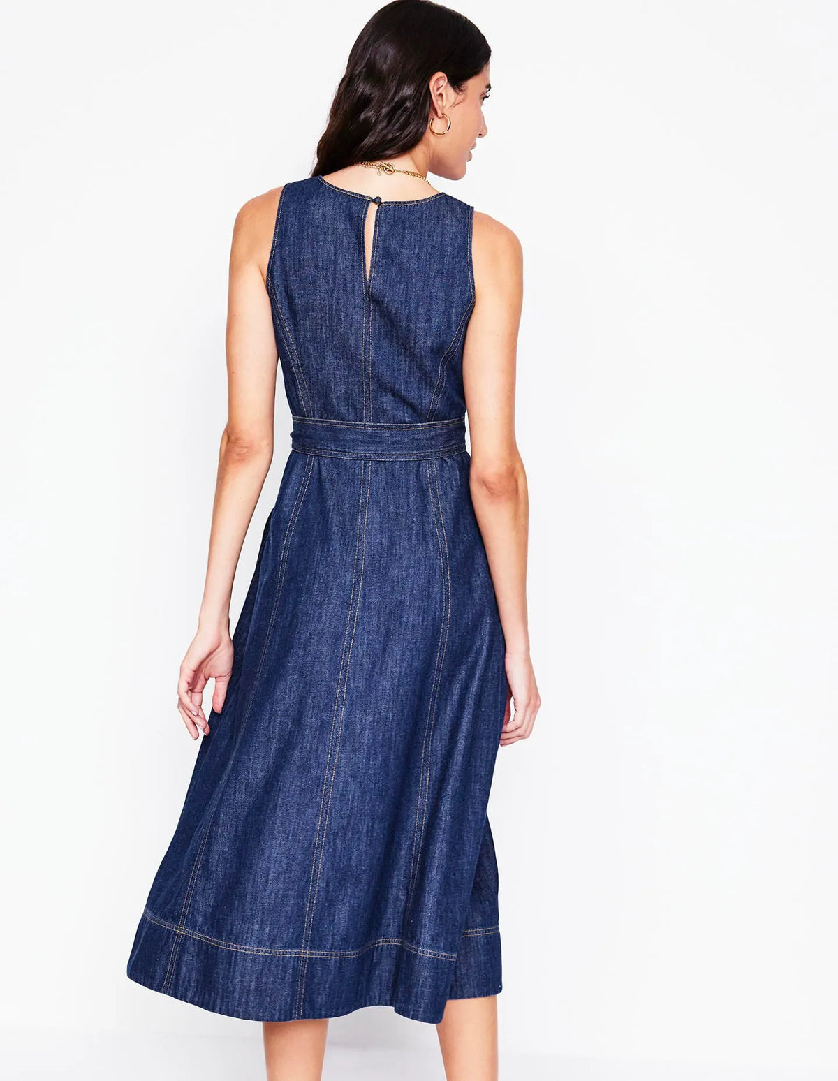 Sleeveless Denim Dress-Dark Vintage Denim