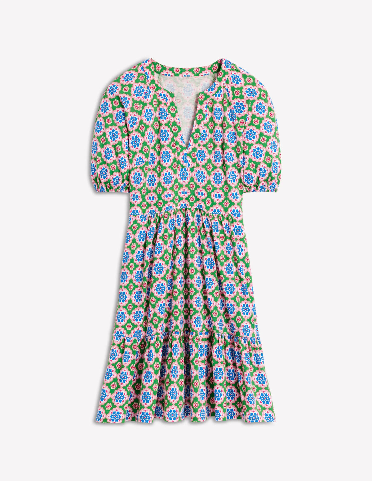Piper Short Jersey Dress-Iguana Green, Bloom Geo