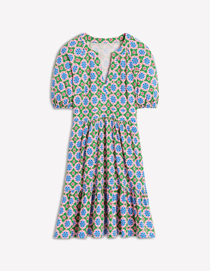 Piper Short Jersey Dress-Iguana Green, Bloom Geo