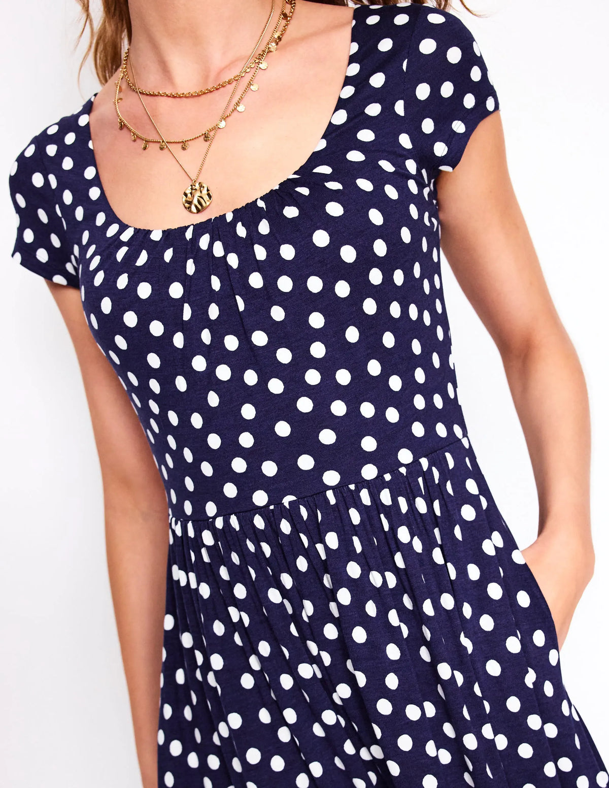 Samantha Scoop Jersey Dress-French Navy, Painted Dot