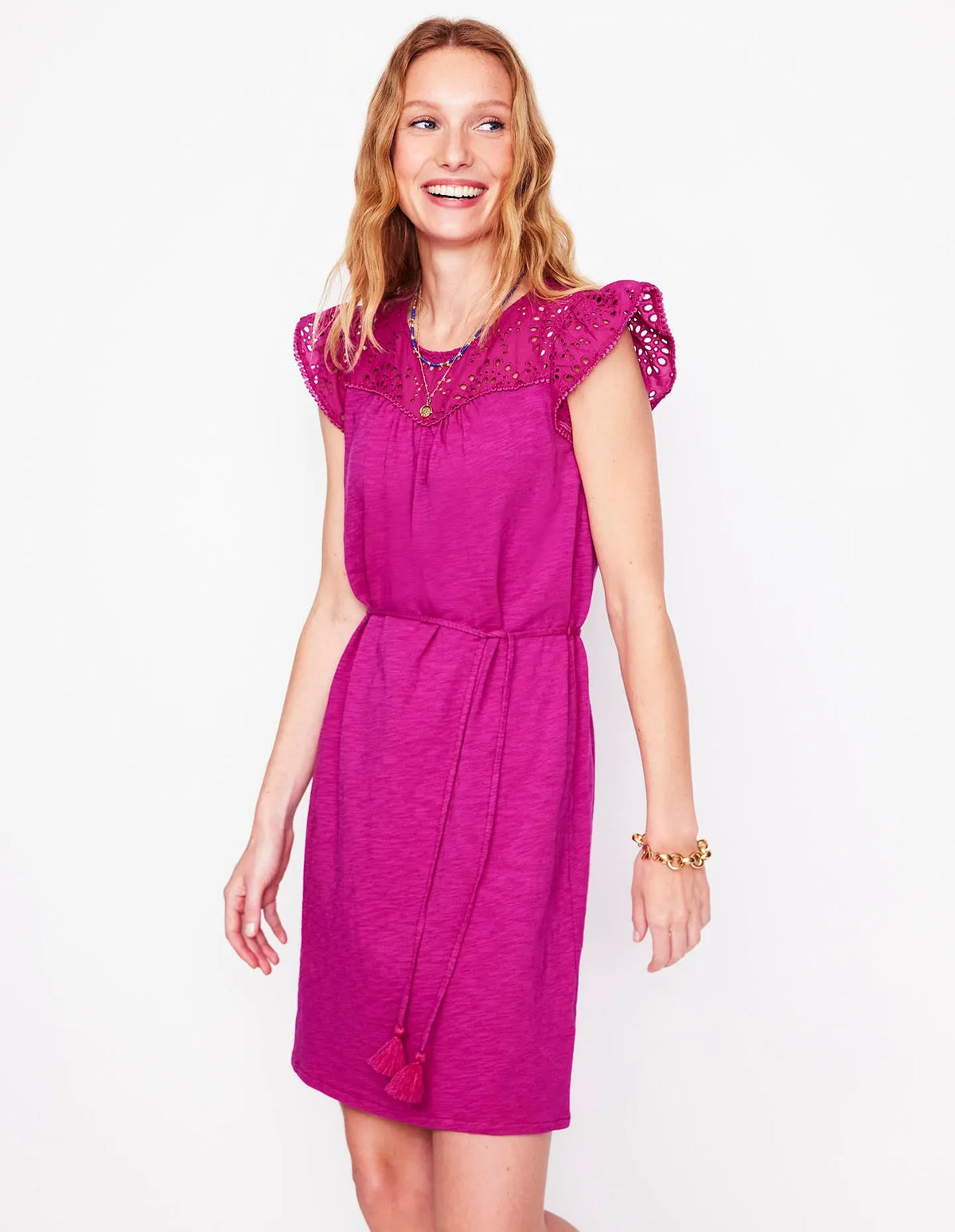 Juliet Broderie Short Dress-Fuchsia