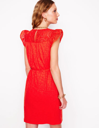 Juliet Broderie Short Dress-FireCracker Red
