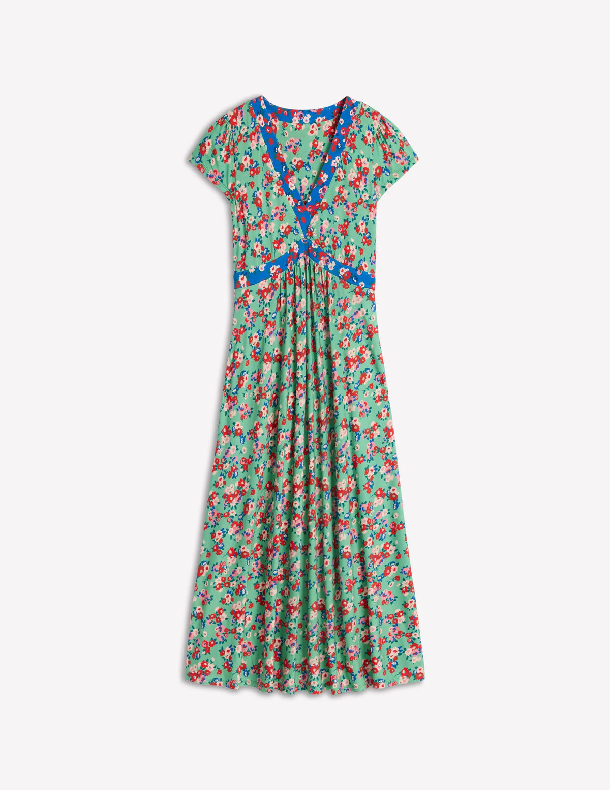 Bias Cut Jersey Midi Dress-Jade, Painterly Posy
