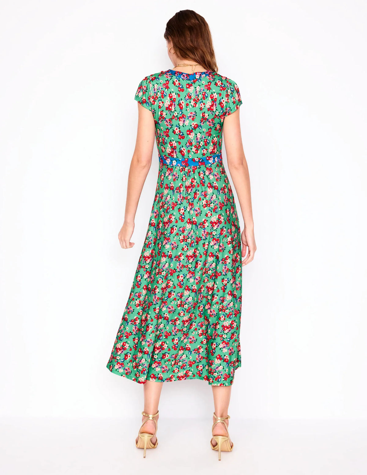 Bias Cut Jersey Midi Dress-Jade, Painterly Posy