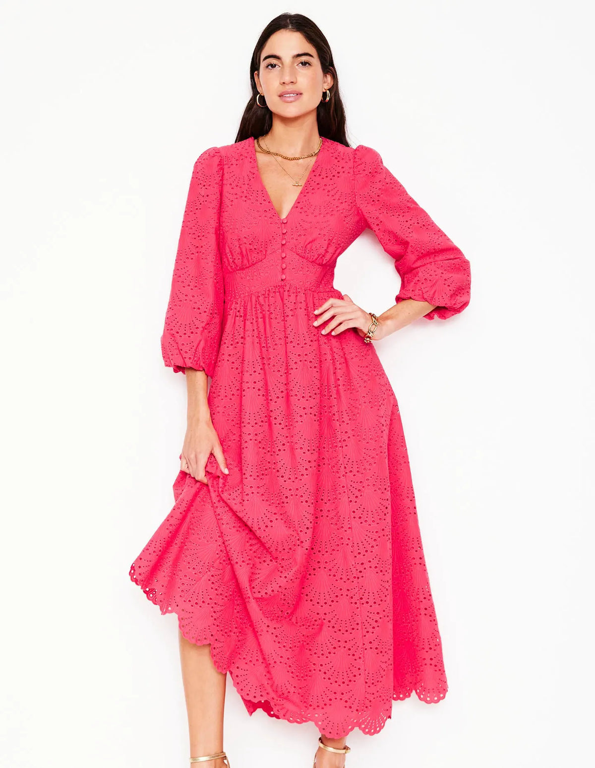 Lola Broderie Maxi Dress-Camelia Pink