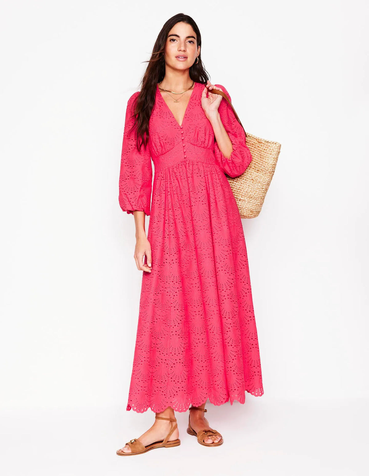Lola Broderie Maxi Dress-Camelia Pink