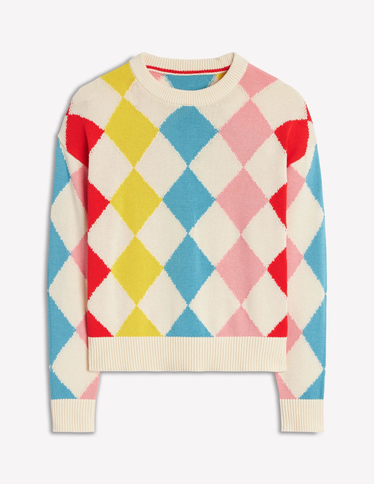 Cotton Argyle Sweater-Pink, Light Blue Argyle