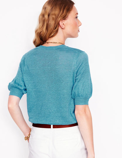 Liv V-Neck Linen T-Shirt-Duck Egg Blue