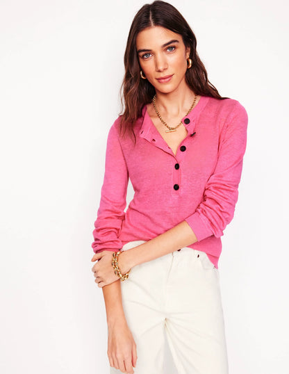 Liv Henley Linen Sweater-Pink Rose