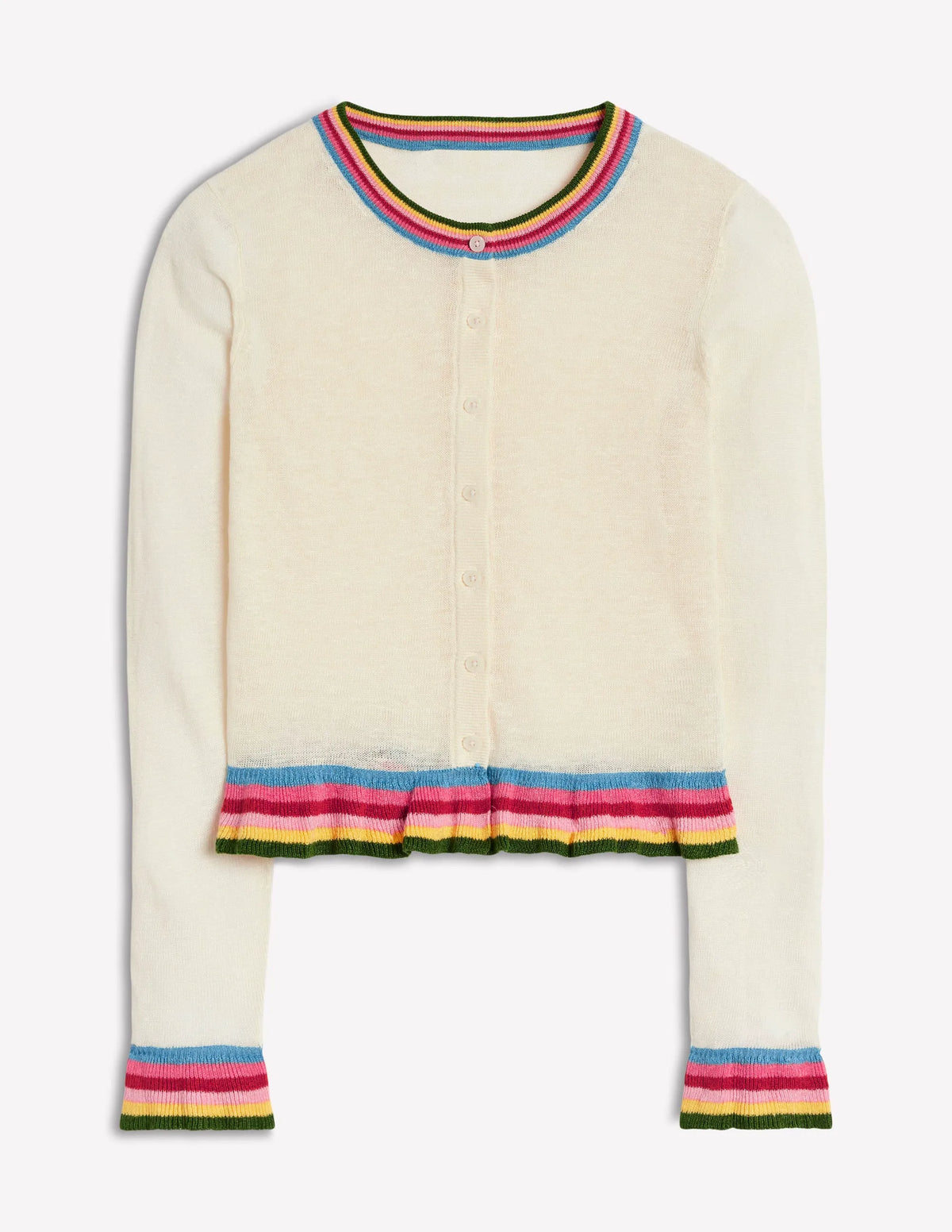 Josie Cropped Linen Cardigan-Warm Ivory, Multi Stripe