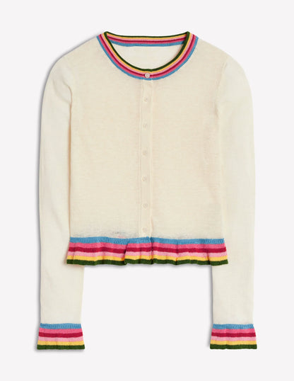 Josie Cropped Linen Cardigan-Warm Ivory, Multi Stripe