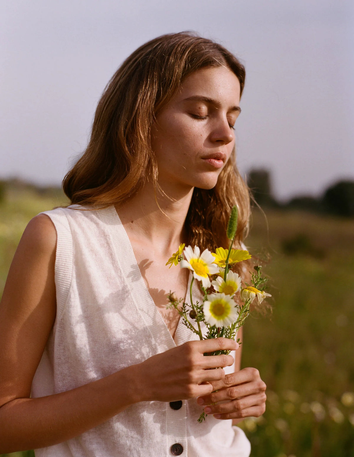 V-Neck Linen Waistcoat-Warm Ivory