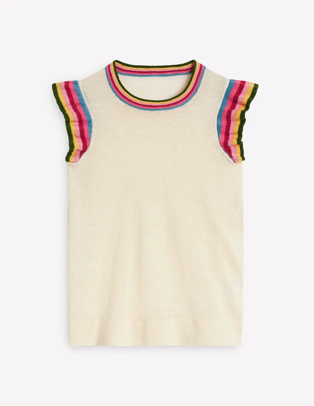 Josie Frilled Linen Vest-Warm Ivory, Multi Stripe