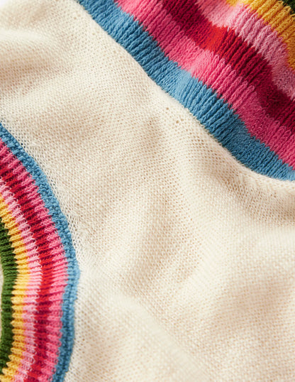 Josie Frilled Linen Vest-Warm Ivory, Multi Stripe