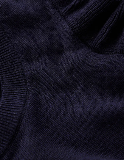 Josie Frilled Linen Vest-Navy