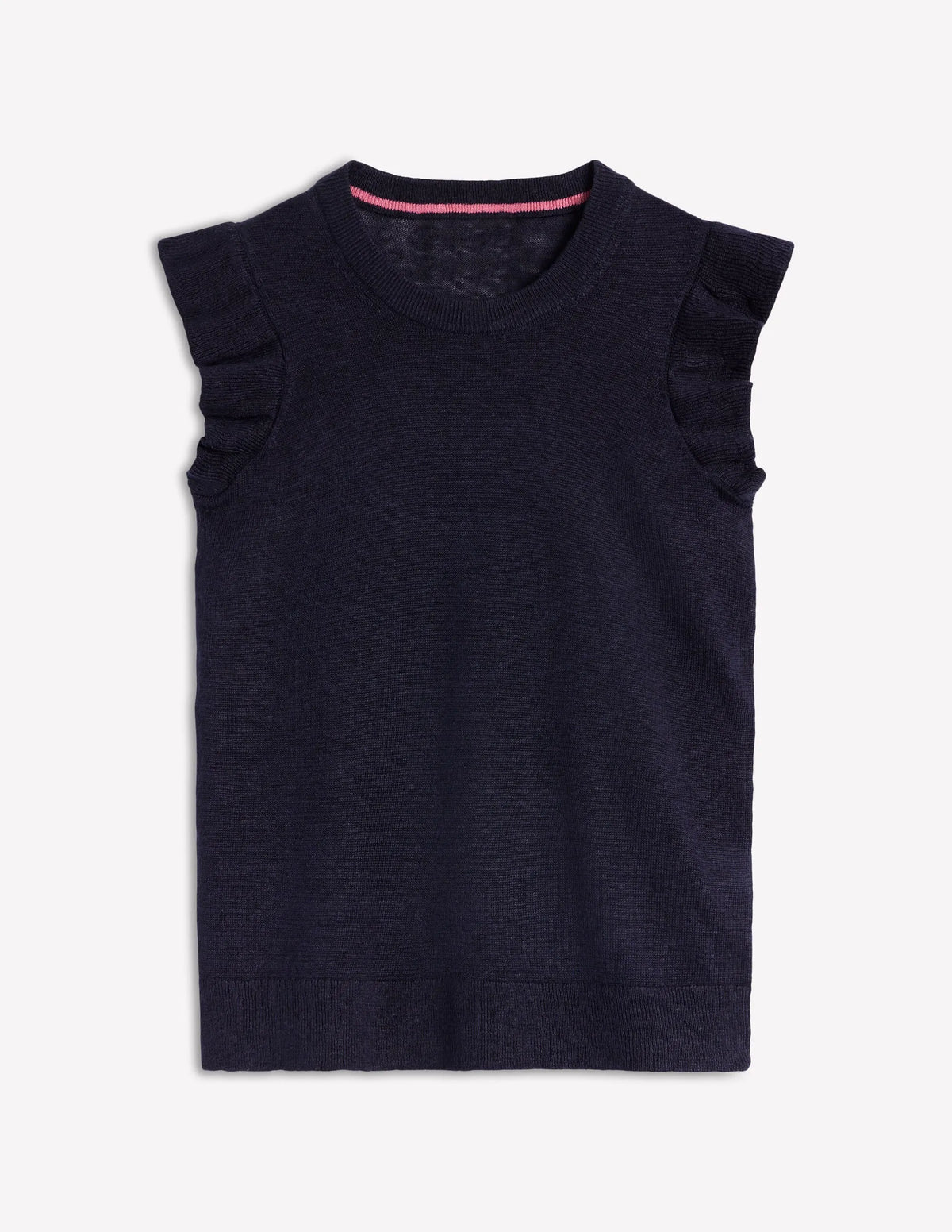 Josie Frilled Linen Vest-Navy