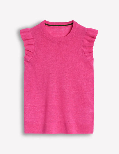 Josie Frilled Linen Vest-Sorbet Pink