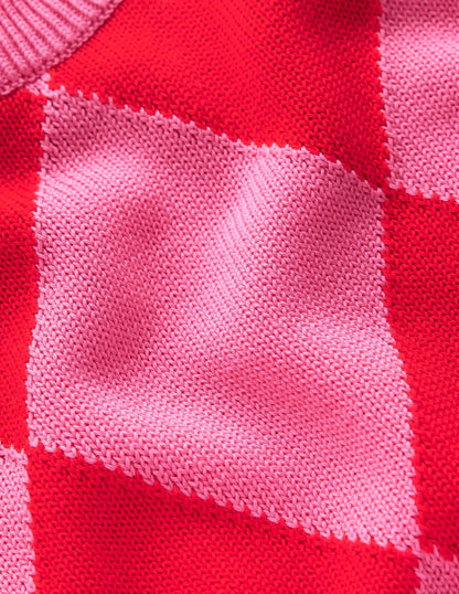 Cotton Argyle Vest-Pink Rose and Poppy Red Argyle