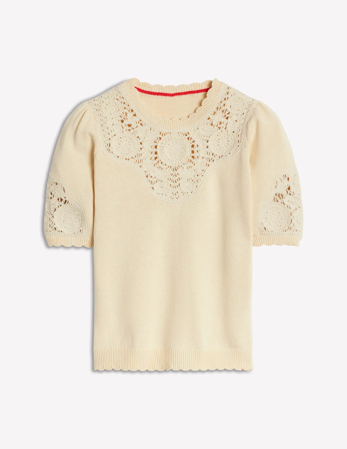 Embroidered Yoke Knitted Tee-Warm Ivory