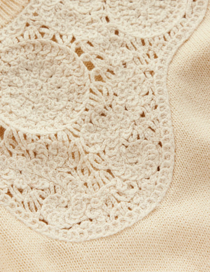 Embroidered Yoke Knitted Tee-Warm Ivory