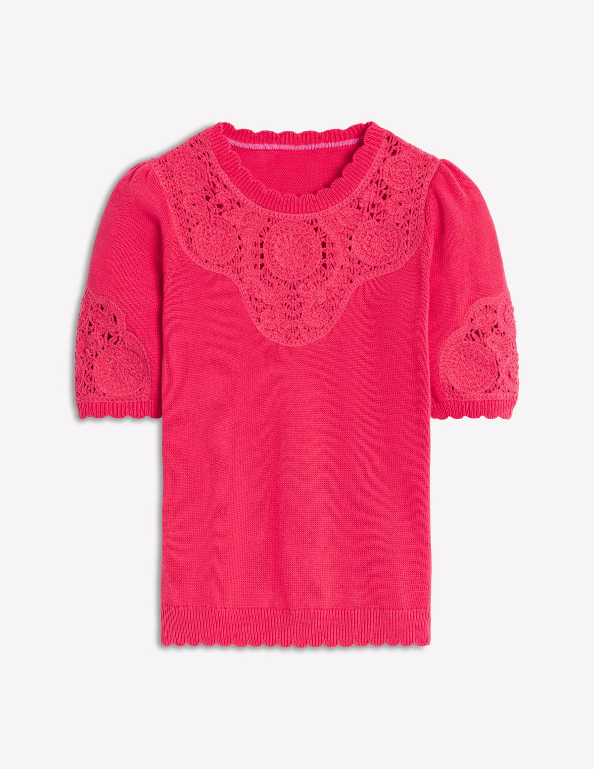 Embroidered Yoke Knitted Tee-Camelia Pink