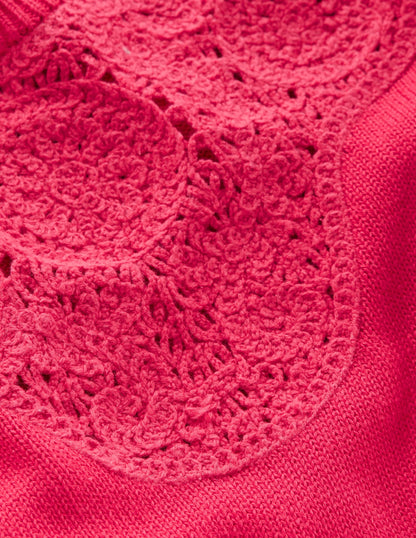 Embroidered Yoke Knitted Tee-Camelia Pink