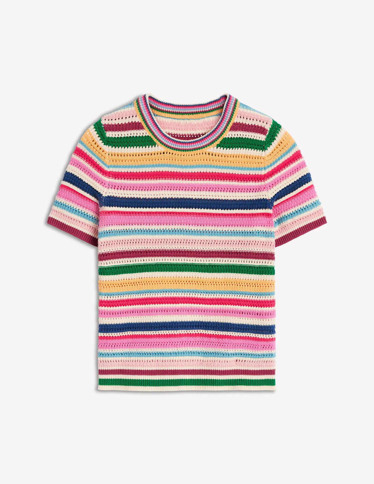 Textured Stitch T-Shirt-Pink Rose, Terracotta Rainbow