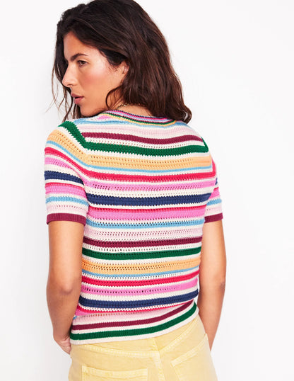 Textured Stitch T-Shirt-Pink Rose, Terracotta Rainbow