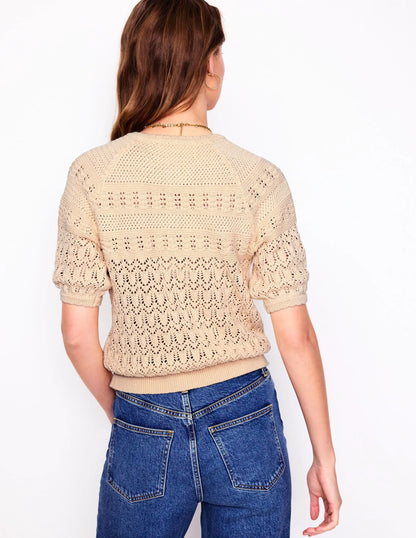 Elodie Stitch Crew Cardigan-Warm Ivory