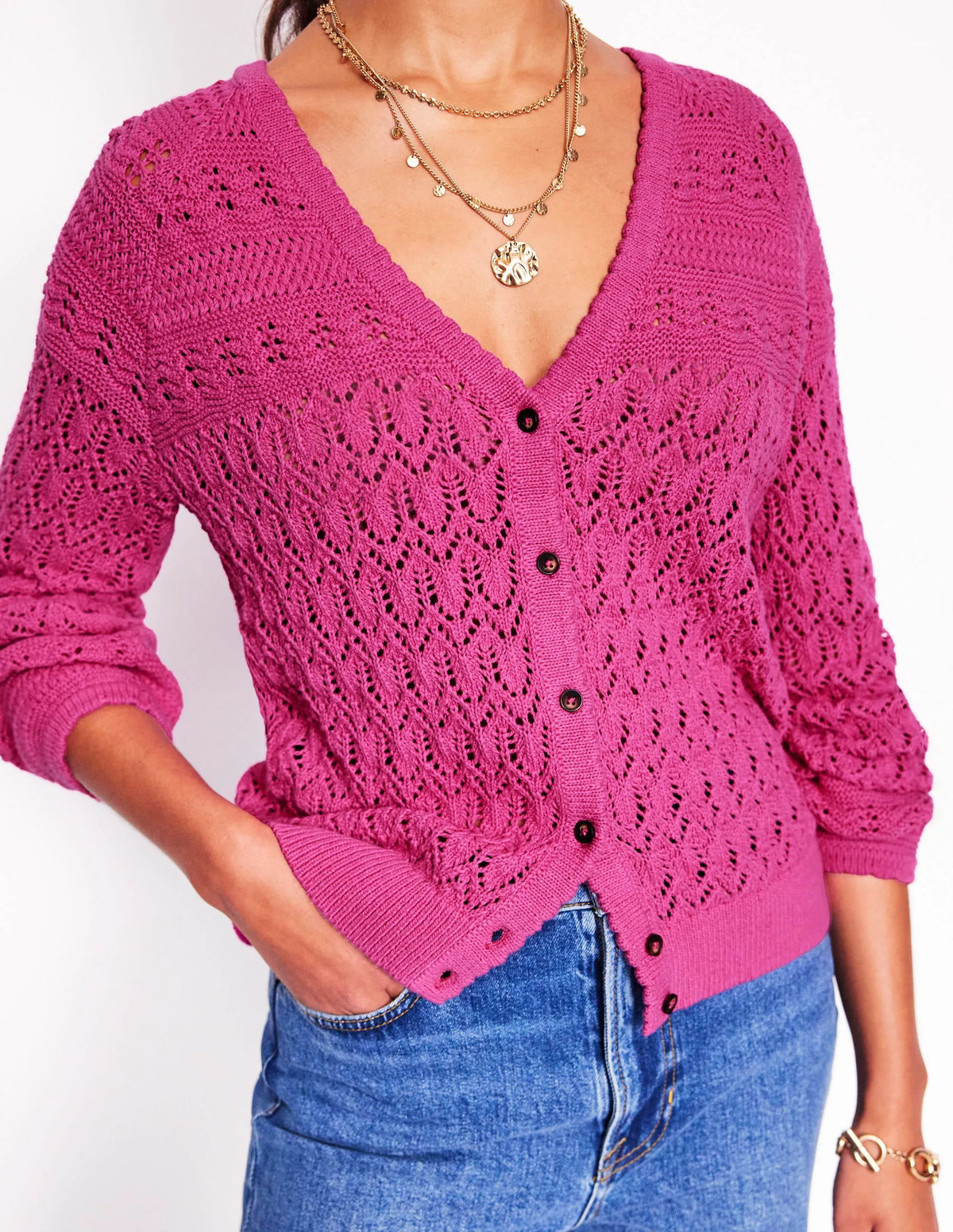 Elodie Stitch V-Neck Cardigan-Purple Damson