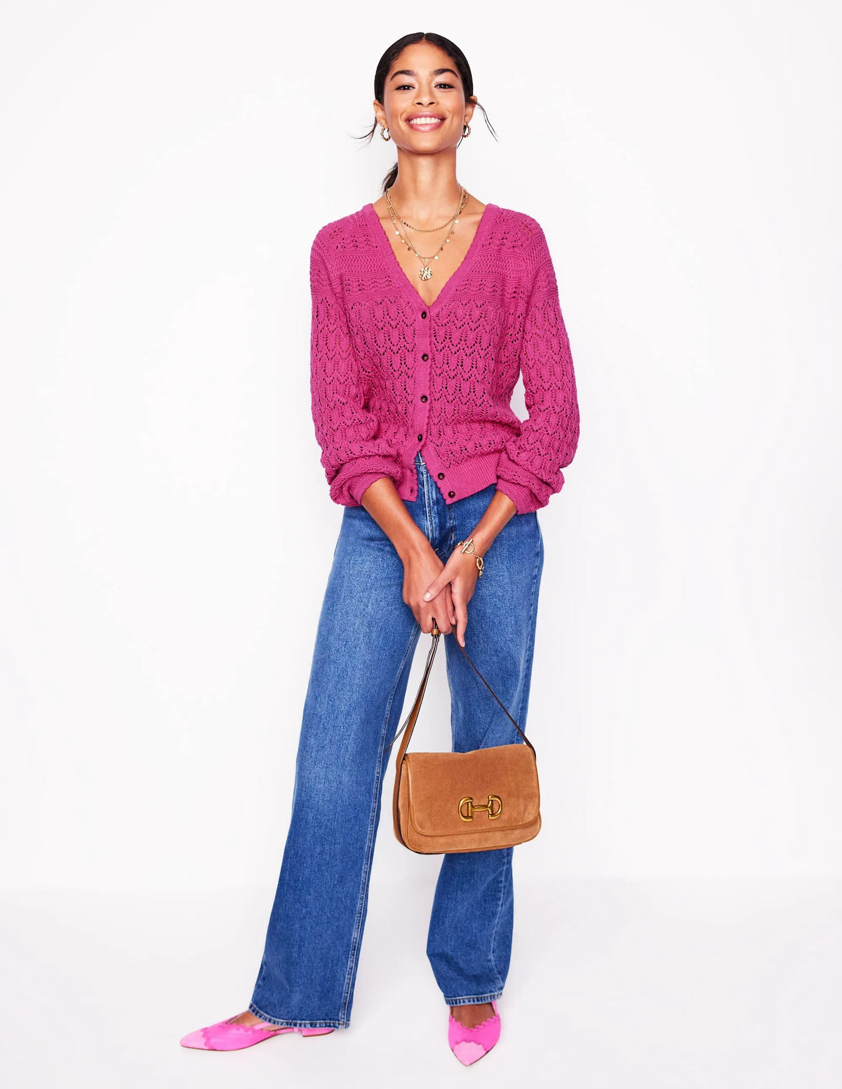Elodie Stitch V-Neck Cardigan-Purple Damson