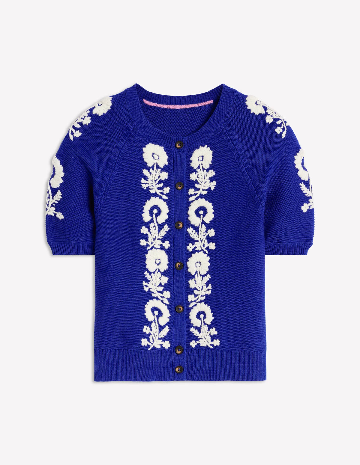 Embroidered T-Shirt Cardigan-Bright Blue, Flowers